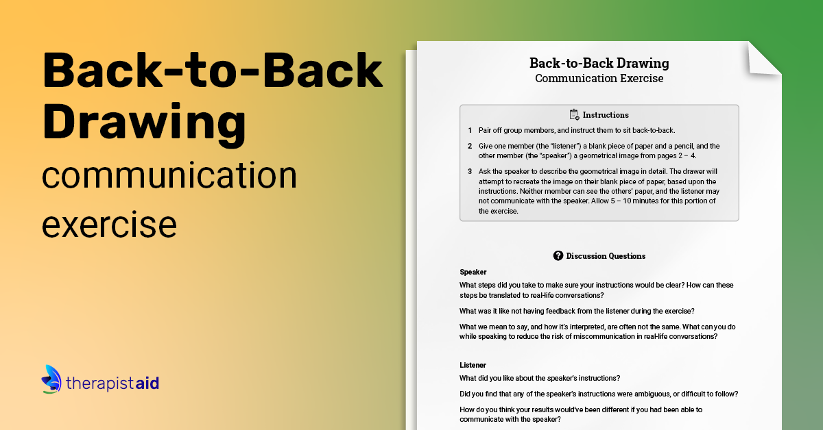 Back-to-Back Drawing Activity (Worksheet) | Therapist Aid