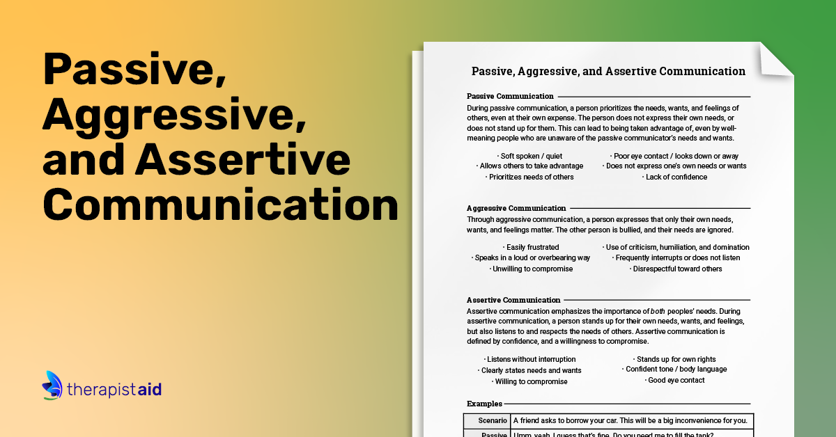 Passive, Aggressive, and Assertive Communication (Worksheet