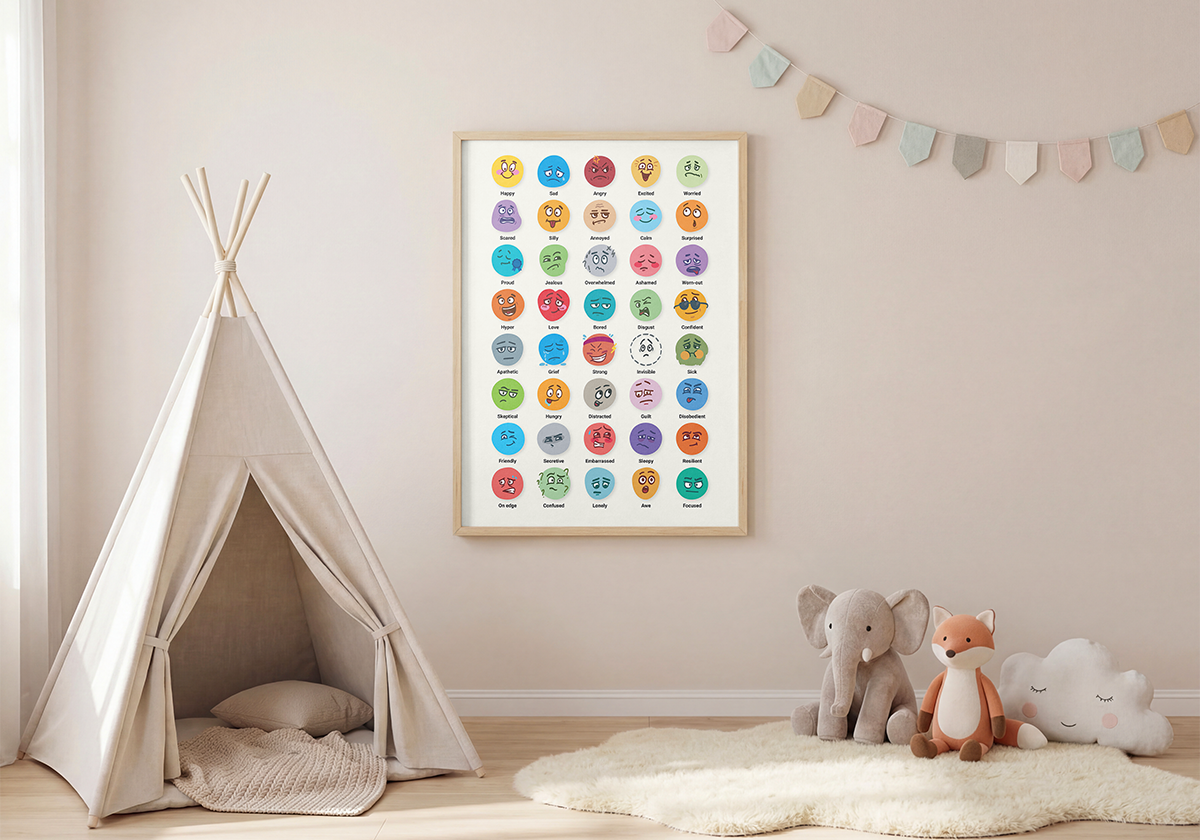 An emotion face poster attached to a all