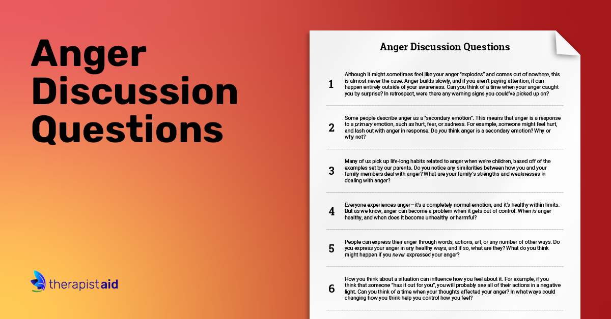 Anger Discussion Questions (Worksheet) | Therapist Aid