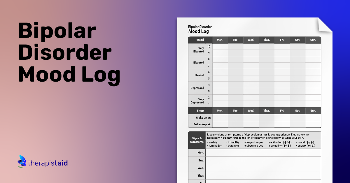 Bipolar Disorder: Mood Log | Worksheet | Therapist Aid