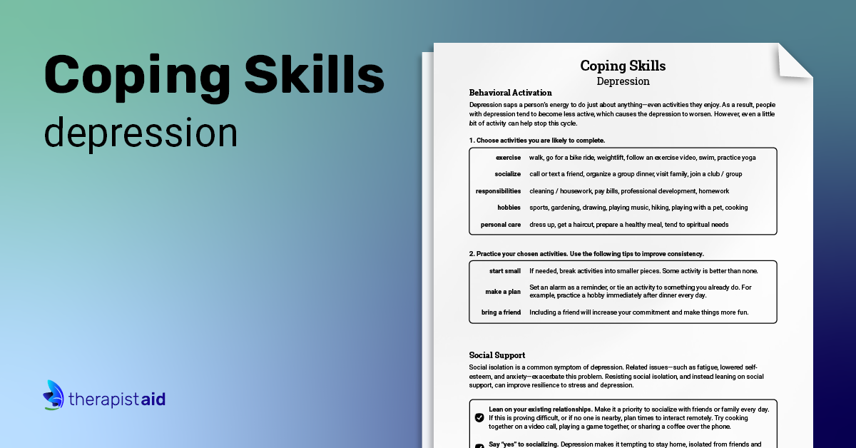 Coping Skills: Depression (Worksheet) | Therapist Aid