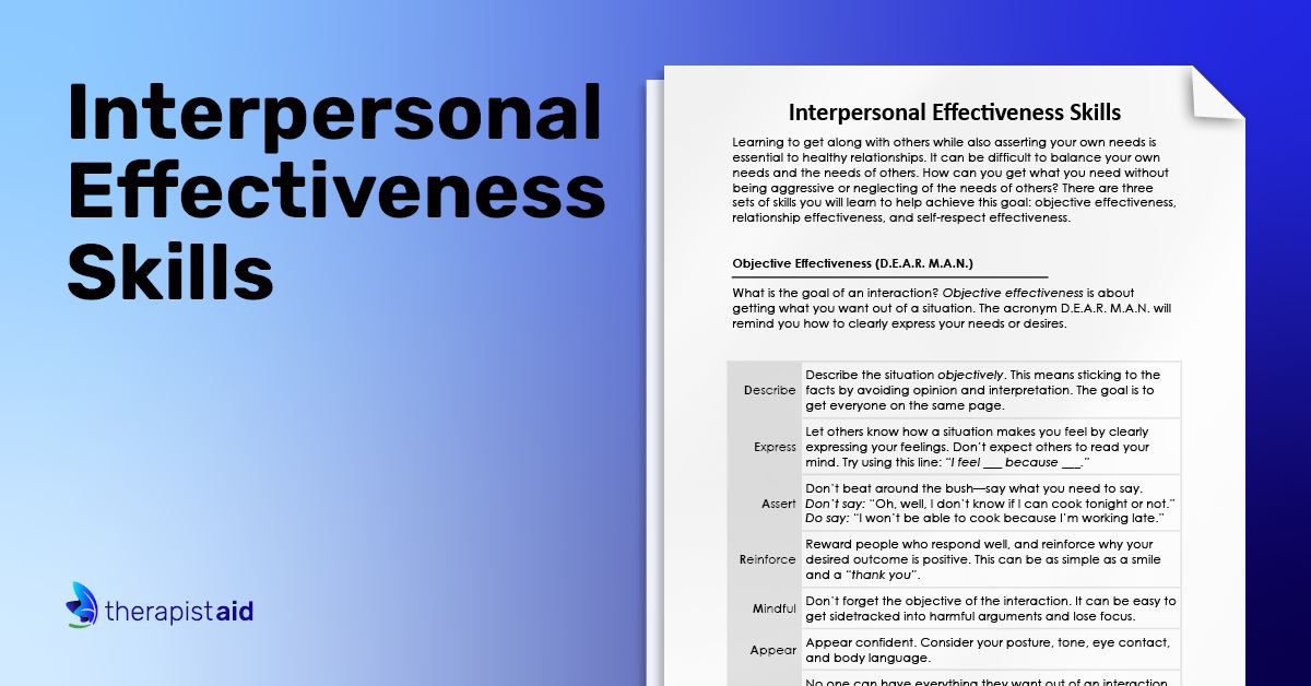DBT Interpersonal Effectiveness Skills (Worksheet) | Therapist Aid