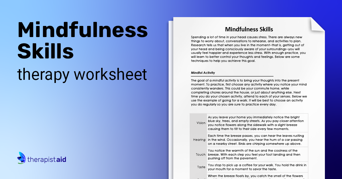DBT Mindfulness Skills (Worksheet) | Therapist Aid