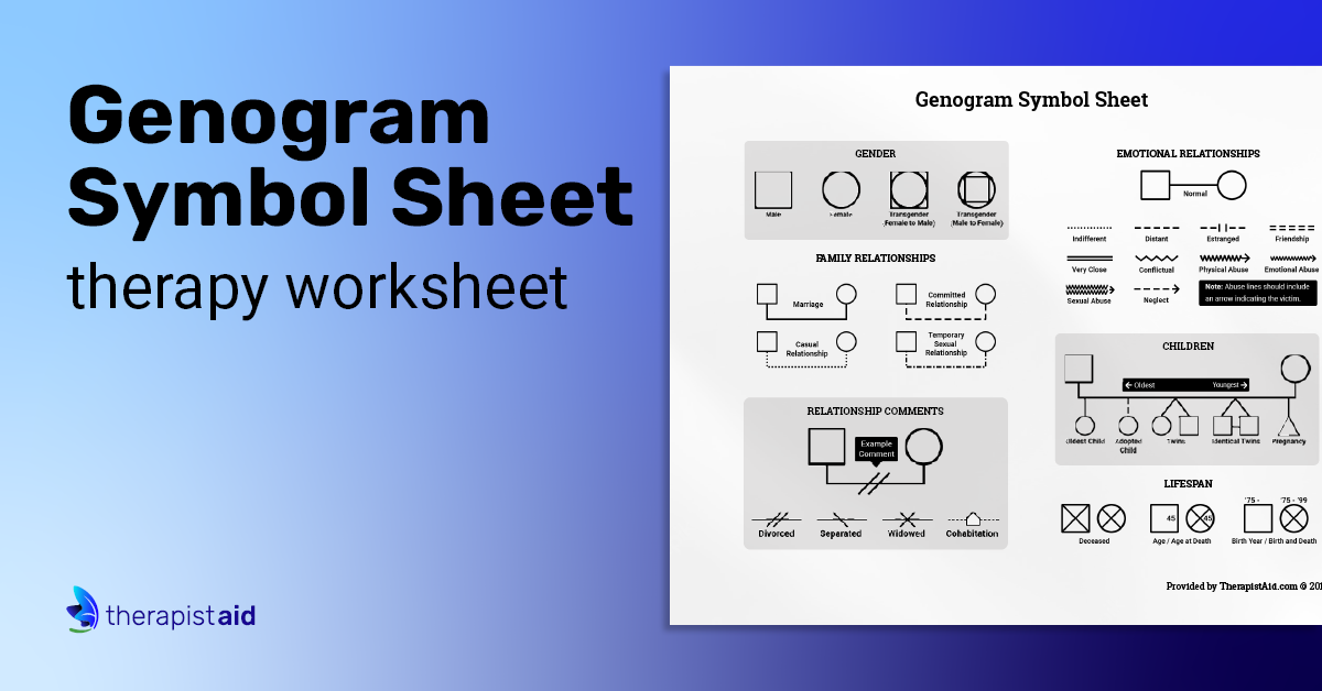 Genogram Symbol Sheet (Worksheet) | Therapist Aid