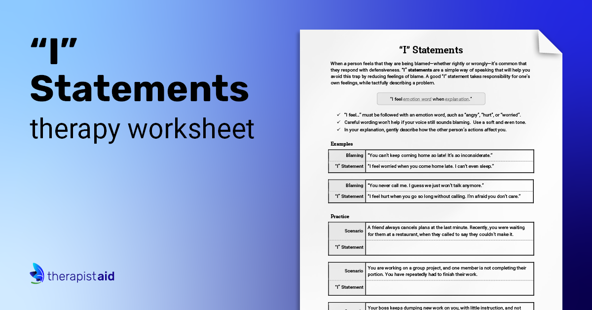 I" Statements (Worksheet)  Therapist Aid With Regard To I Feel Statements Worksheet